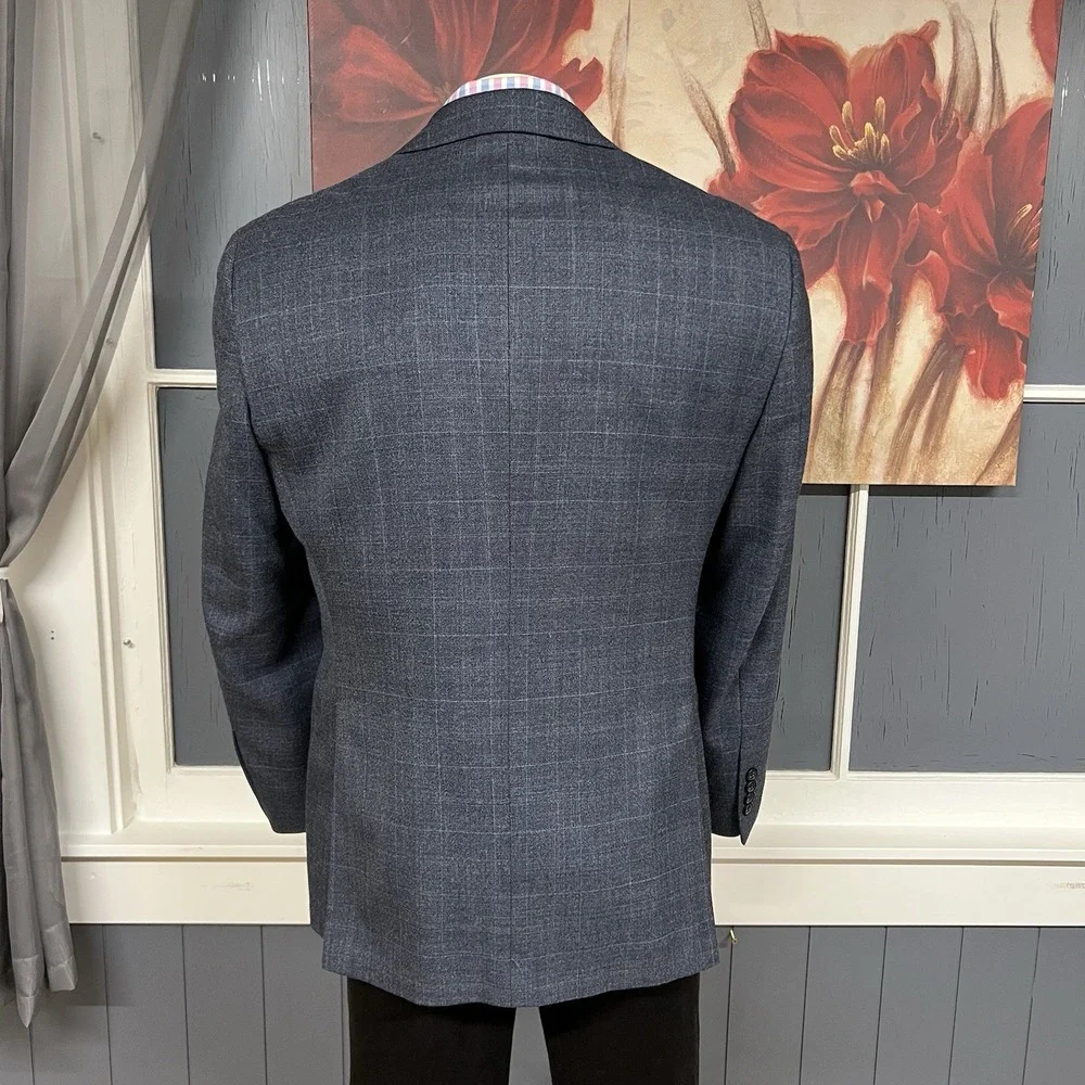 Pronto Uomo Sport Coat Blazer Jacket Mens‎ 42R Wool Rayon Blue Plaid Flannel
